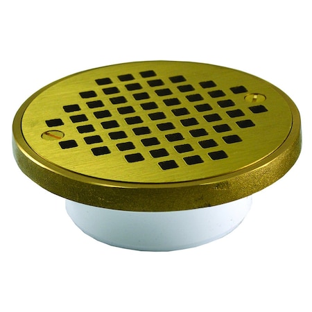 Jones Stephens 2in. x 3in. General Purpose PVC Drain with 4-1/4in. Polished Brass Round Cast Strainer with Ring D54012